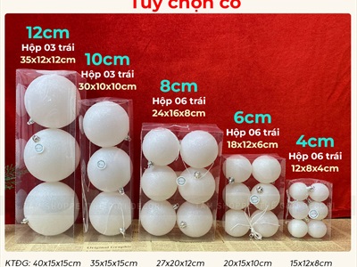 Trái châu Noel xà cừ Trắng kim tuyến lấp lánh nhiều cỡ [Từ 4 - 12cm - Hàng chuẩn] TRAICHAU-44